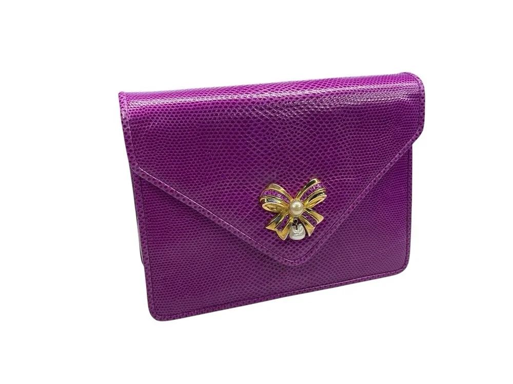 Judith Lieberman Purple Lizard Leather Envelope Clutch